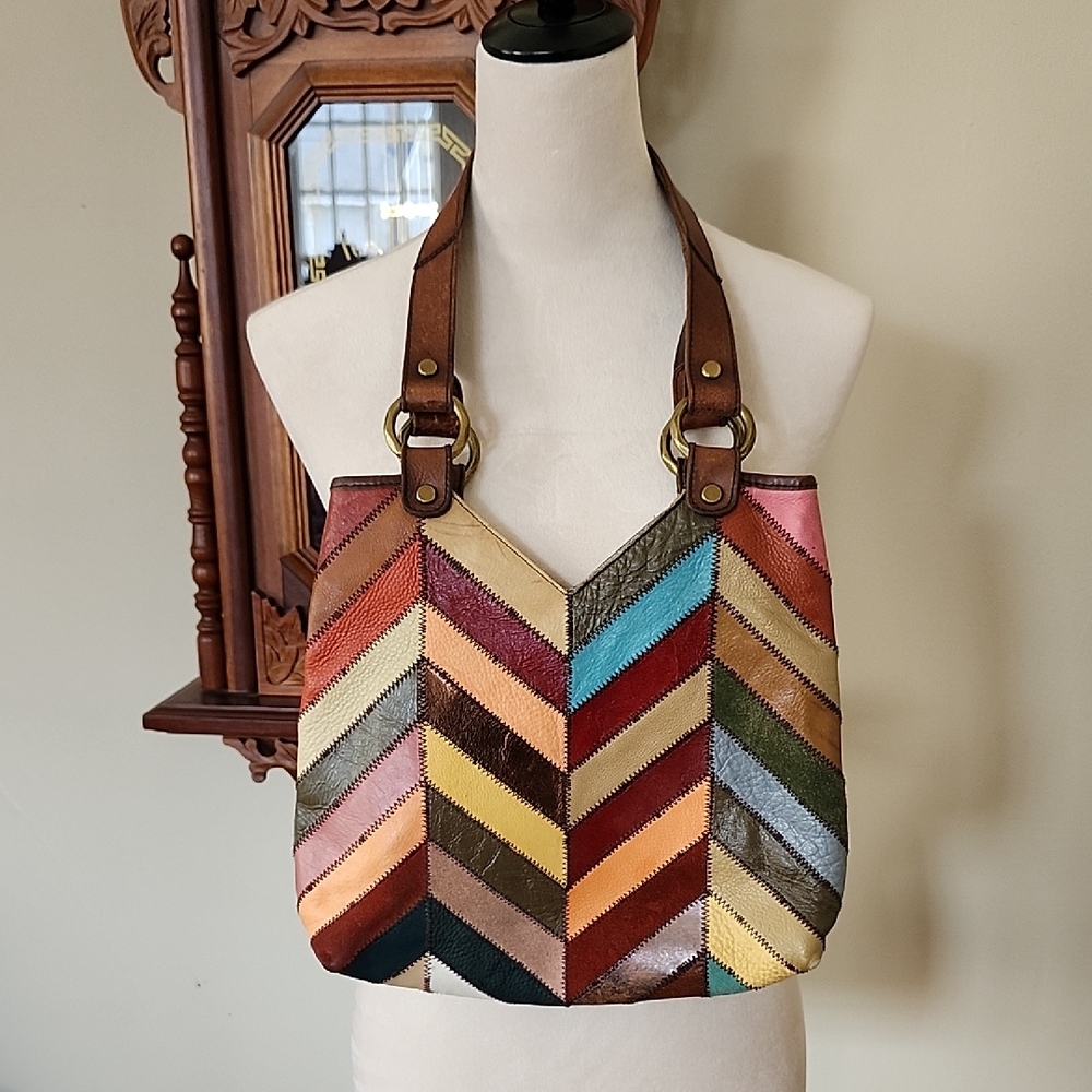 Lucky Brand Multicolor Chevron Patchwork Leather … - image 1